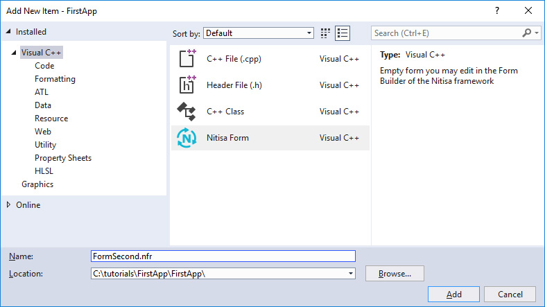 Add Nitisa form in Visual Studio