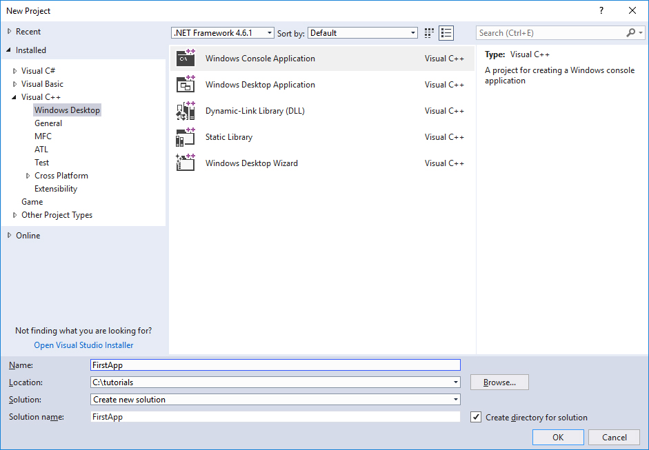 Создание проекта в Visual Studio