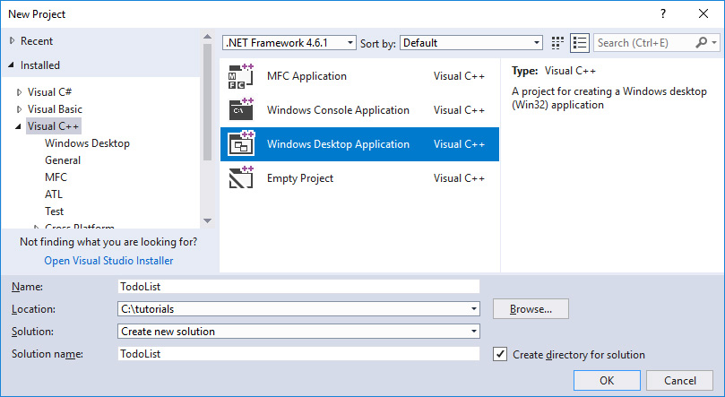 Creating a project in Visual Studio