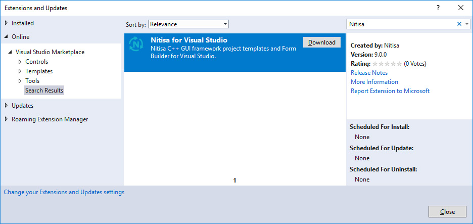 Install Nitisa for Visual Studio extension