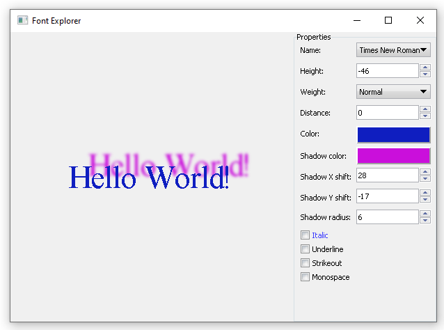 Working font explorer application